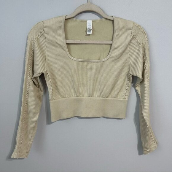 Offline By Aerie Seamless Cable Square Neck Ivory Long Sleeve T-Shirt Large - Picture 4 of 8